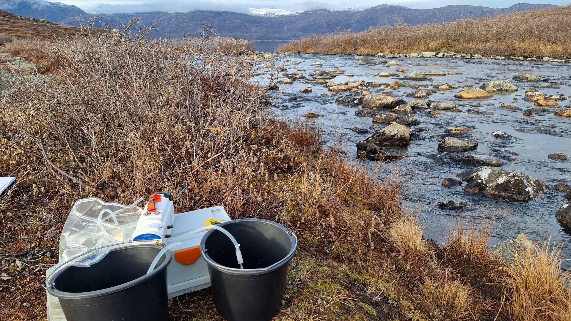 field sampling in greenland with eDNA sampler